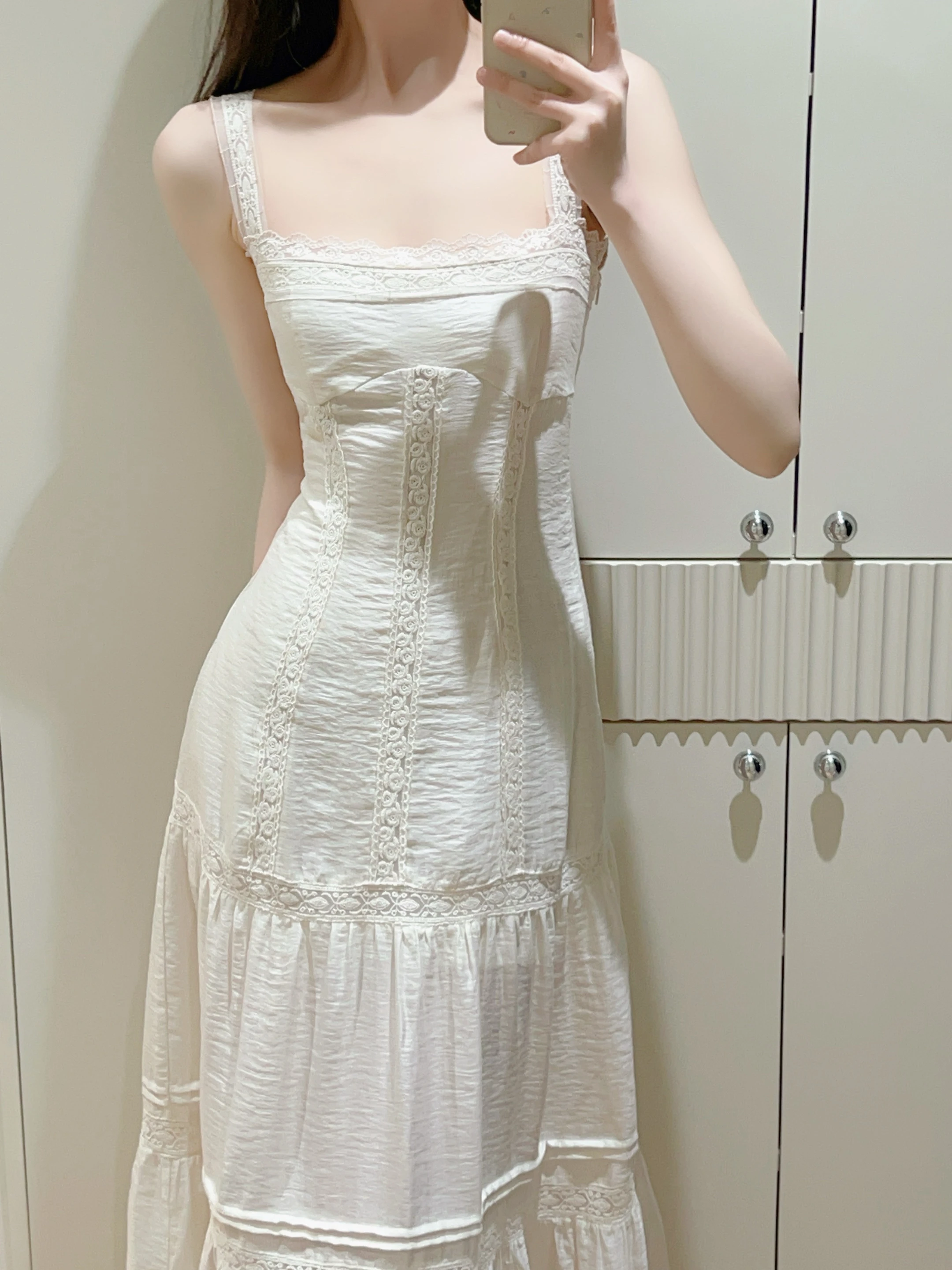 

Летнее кружевное платье Cloud Dream в стиле феи с эффектом рыбьего хвоста, молочно-белое, длинное, шелковое, без бретелек, в корейском стиле, с завышенной талией, для выступлений