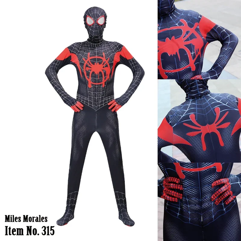 MARVEL Schwarze Spider-Man-Kostüme Blackening Spiderman Cosplay Bodys Overalls mit Kopfbedeckung Partykleidung Geburtstagsgeschenk