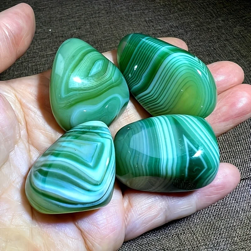 1bag(45/115/195g) Randomly Green Agate Palm Stone - Polished Quartz with Unique Stripes, Perfect for Jewelry Making & Gifts