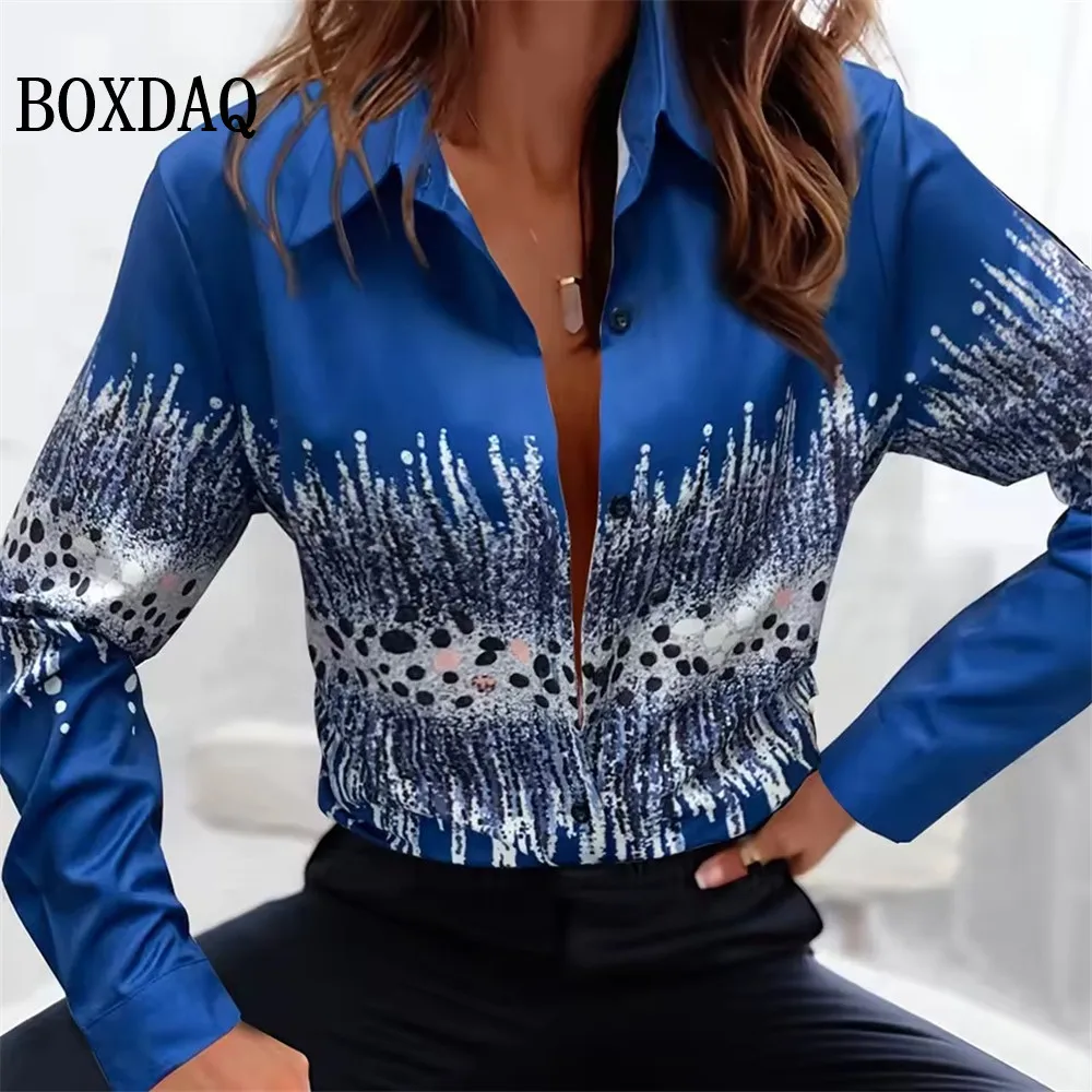 

Элегантная женская рубашка, модные цветные рубашки с 3D принтом и лацканами на пуговицах, осенние блузки, повседневный женский топ с длинными рукавами