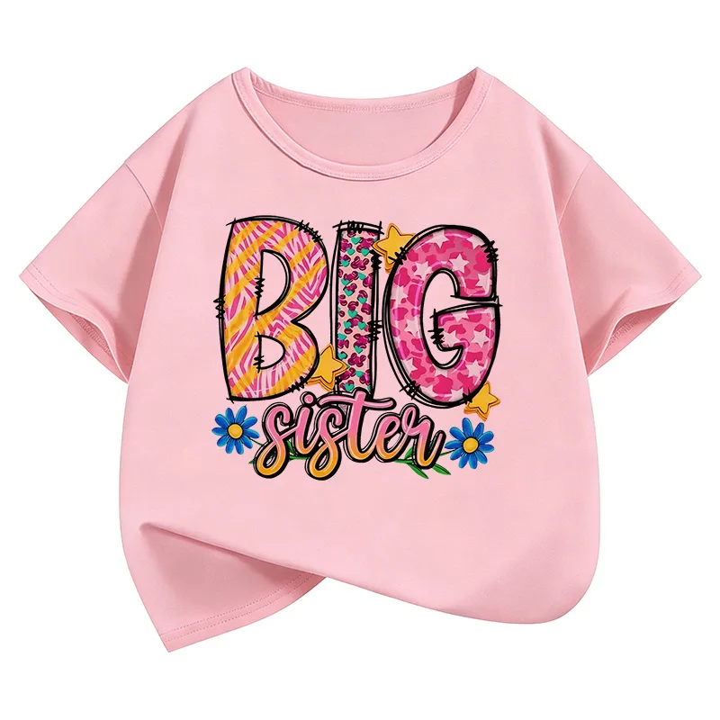 Y2k Colorful Big Sister Letter Printed T Shirts Manga Kids Children's T-shirt Shirt Sleeve Girls Summer Spring Casual Top Tee image 4