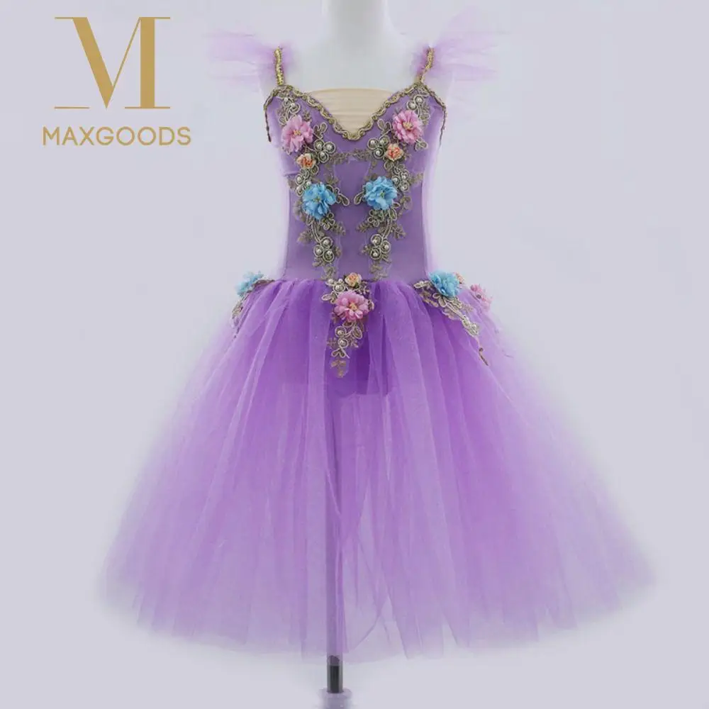 ファッションスパンコールキッズバレエドレス花柄プロフェッショナルバレエチュチュパーティードレスふわふわパフォーマンス服ダンス