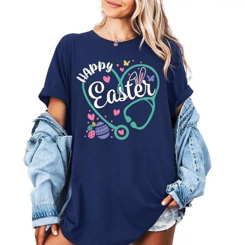

Easter Bunny Nurse T Shirt Cute Nursing School Funny For Womens Crewneck