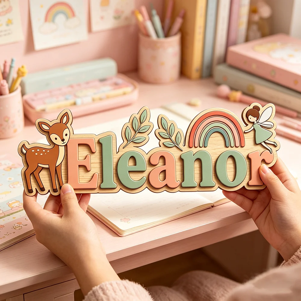 Whimsical Deer & Fairy Custom Name Plaque for The Dearest Baby, Unisex Magical Nursery Wall Decor