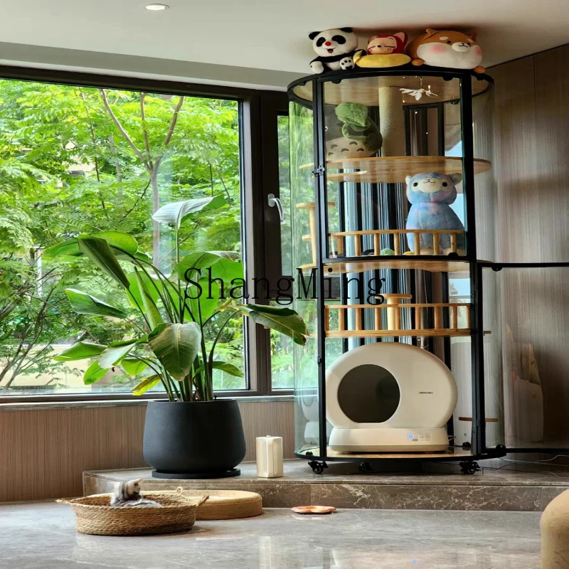 

ZYY large cylindrical cat villa panoramic four floors can move solid wood cat house