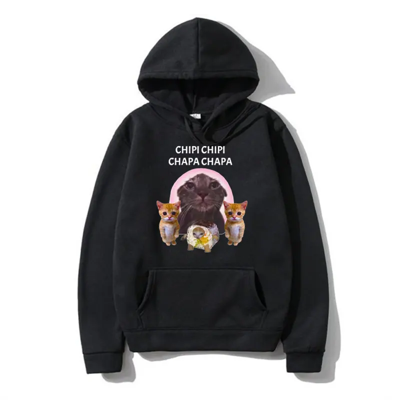 Funny Chipi Chipi Chapa Chapa Dubi Dubi Cat Meme Hoodie Men Women Oversized Fleece Pullover Fashion Long-sleeved Sweatshirt Male