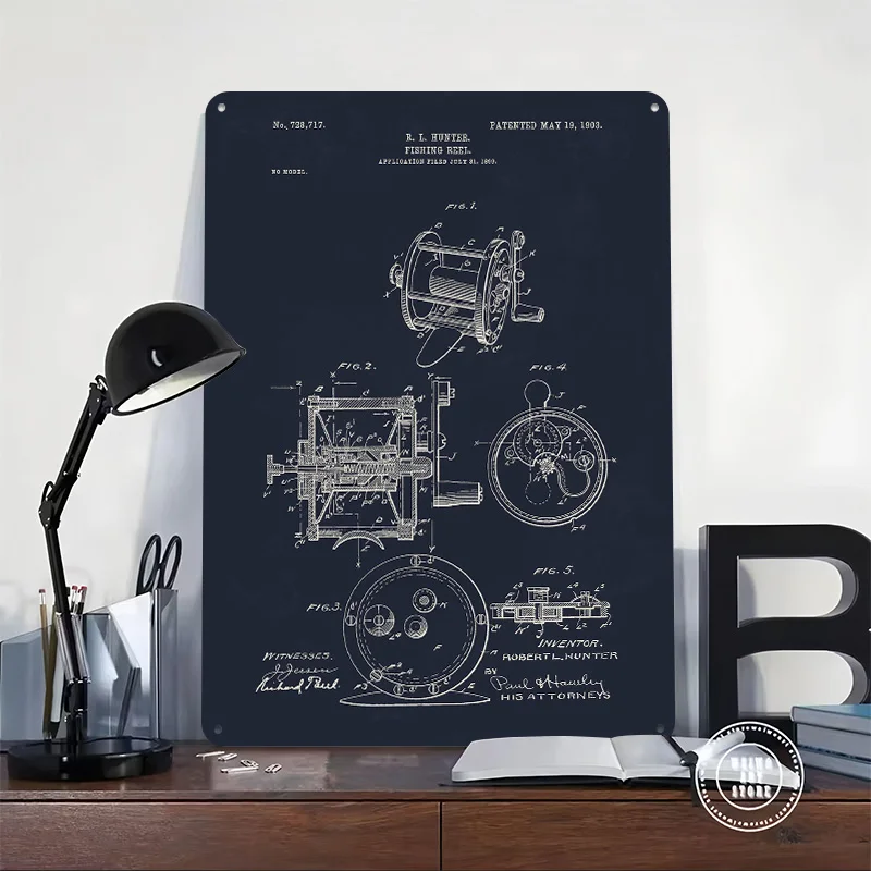 1903 Fishing Reel Tin Plaque Poster Customized Retro Wall Art Vintage Metal Signs for Room Bedroom Decoration Garage Wand Deko