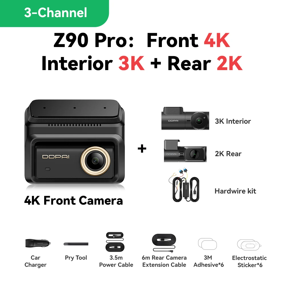DDPAI Auto Dashcam Z90Pro 4K+2K IMX678 Voor- en Achtercamera Dubbele HDR ADAS 24Uur Parkeren WiFi 6 Auto DVR Camera Videorecorder