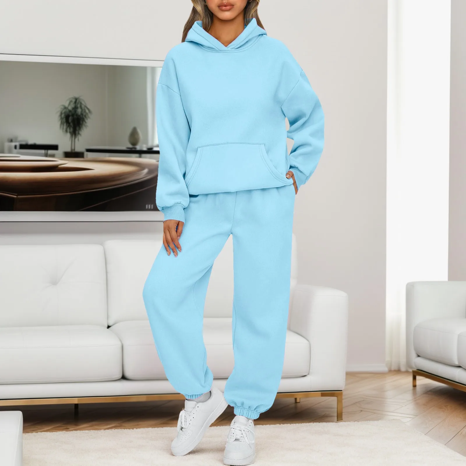 Women Sweatpants and Hoodie Set Oversized Tracksuit Two Pieces Set Hooded Pullover Trousers Suit Streetwear Oversized Outfits