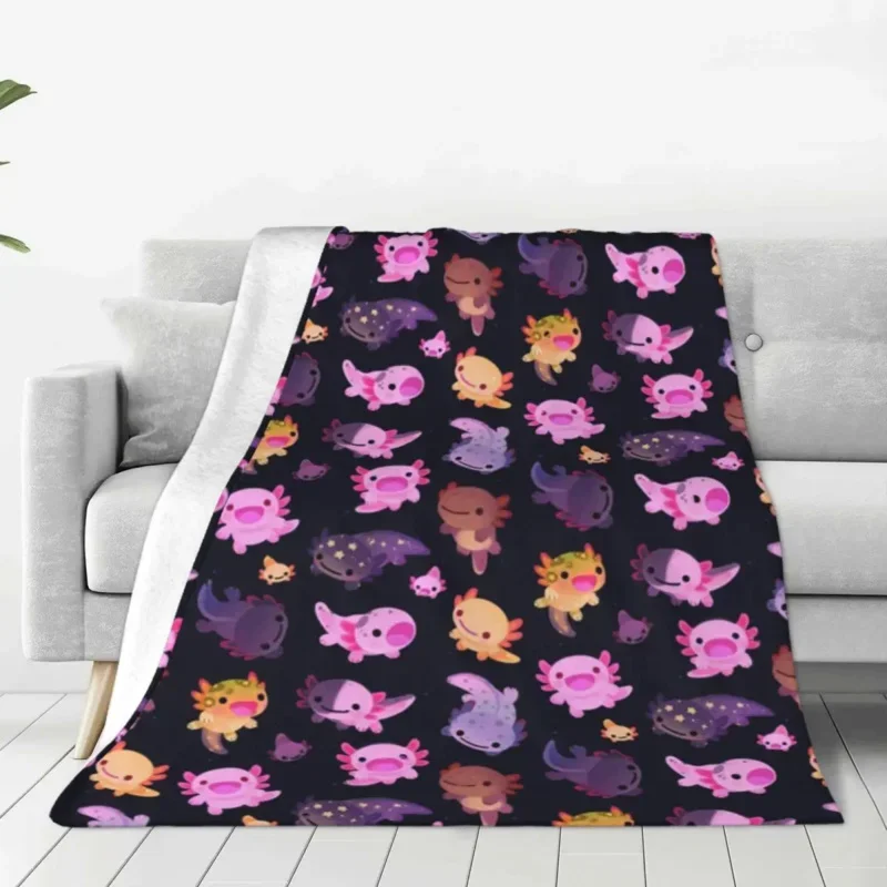 

Happy Axolotl Blanket Flannel Cute Cartoon Salamander Lightweight Throw Blanket for Car Sofa Couch Bedroom Quilt