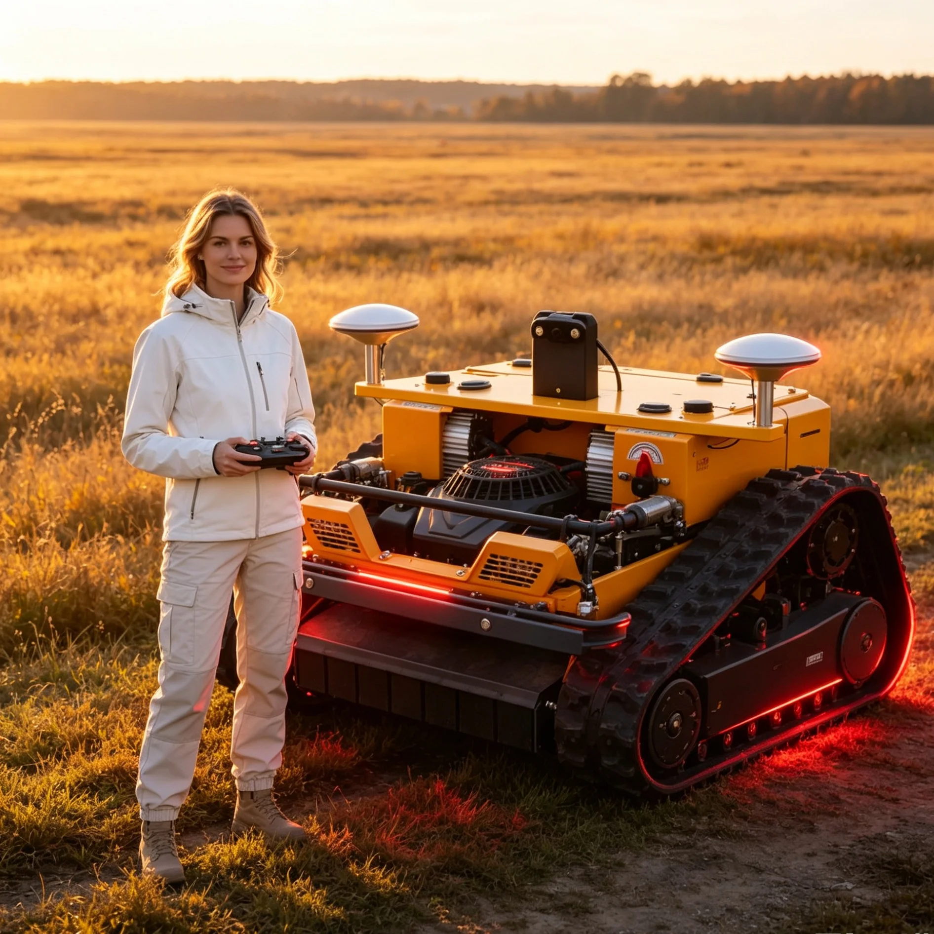 Customized 550GPS Lawn Mower, Yellow Self-propelled Remote Design For Pasture Thick Grass Cleaning Work