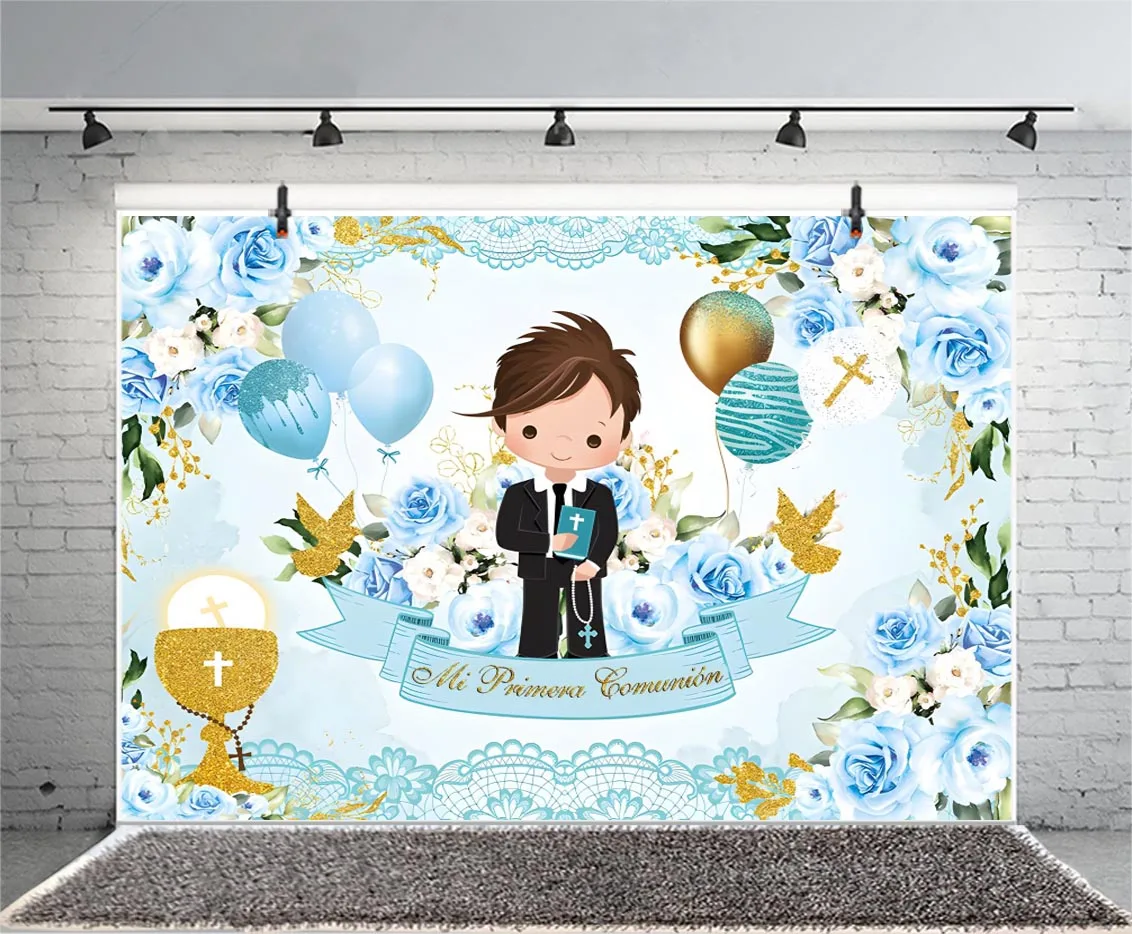 Mi primera comunhão pano de fundo menino menina batismo cruz banner fundo fotografia batismo festa decoração