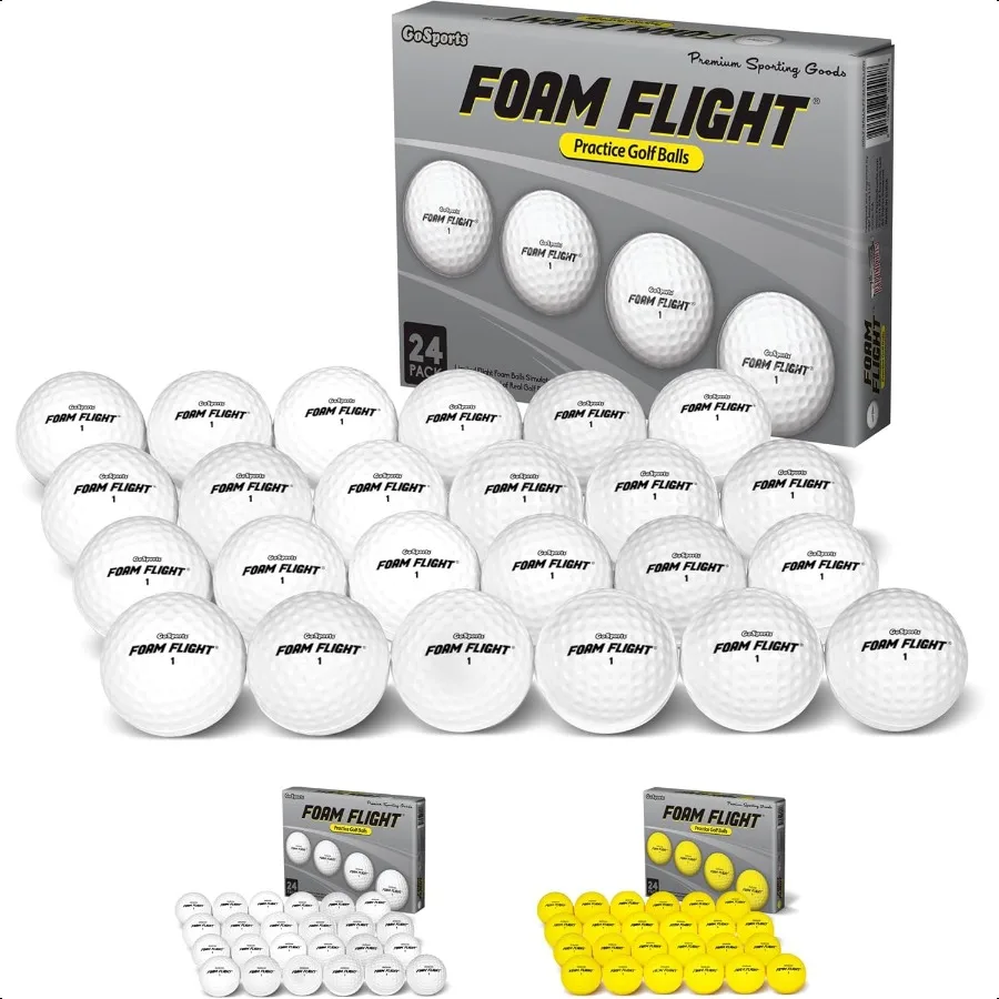 

GoSports Foam Flight Practice Golf Balls Choose White or Yellow Pack of 24 Limited Flight Training Balls