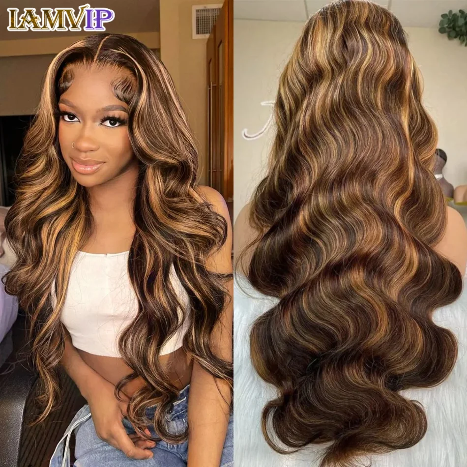 

Highlight Ombre Body Wave Lace Front Human Hair 13x4 Hd 4/27 Honey Blonde Pre Plucked 180 Density Wig For Black Women 13x6