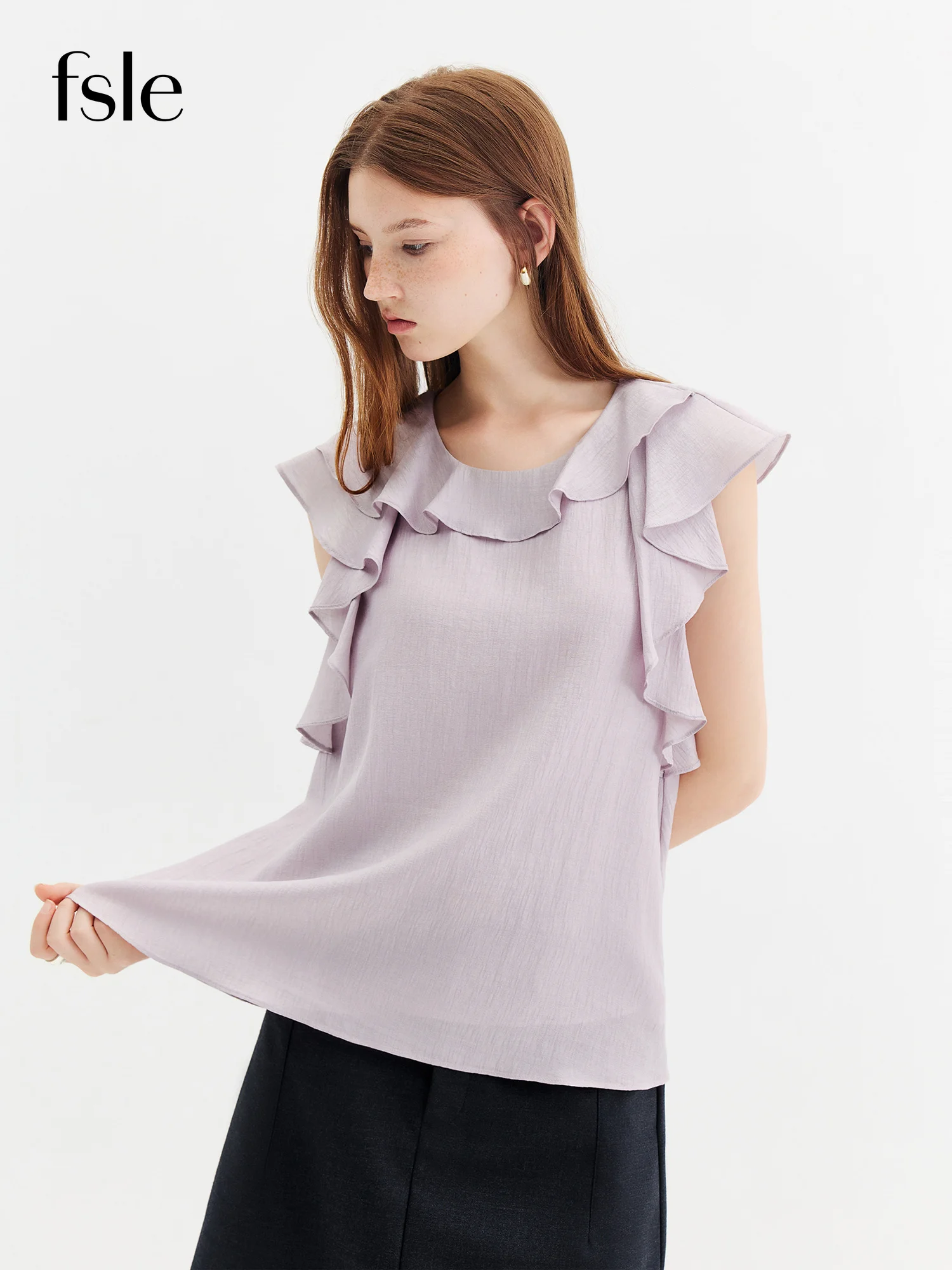 FSLE 2026 Summer Collection Women's Textured Ruffle Sleeveless Breathable Top - Casual Chic Design for Daily and Vacation Wear
