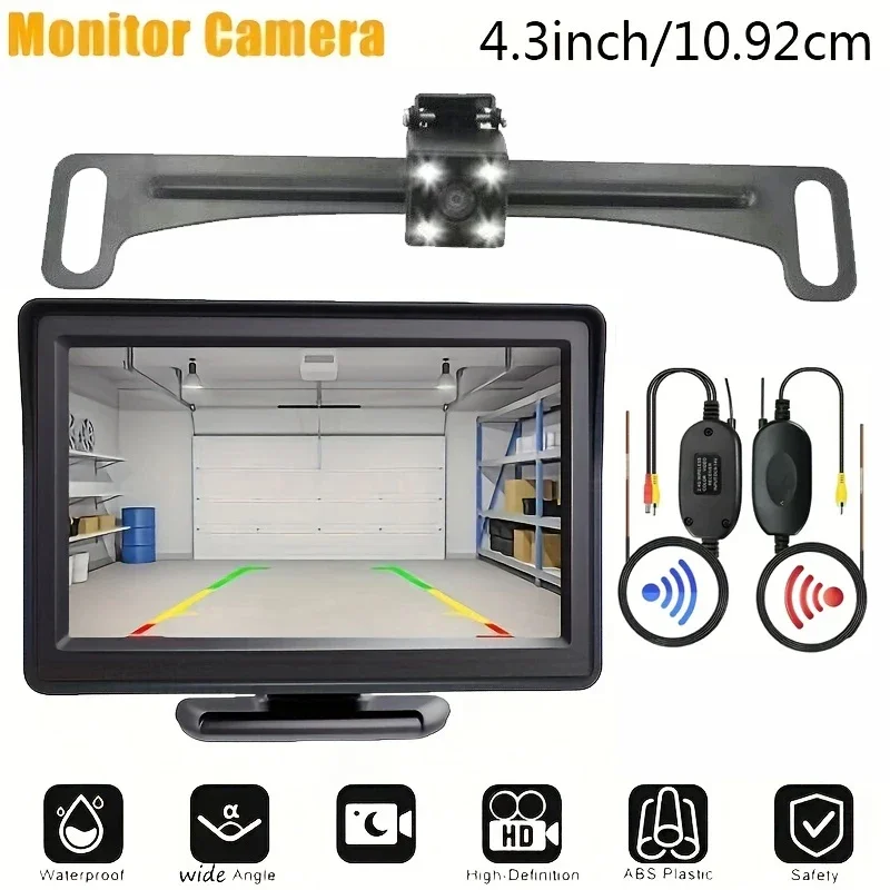 Wireless Car Backup Camera Easy Installation, 4.3'' Rear View Monitor With Night Vision Camera Kit For Car Pickup Truck Minivan