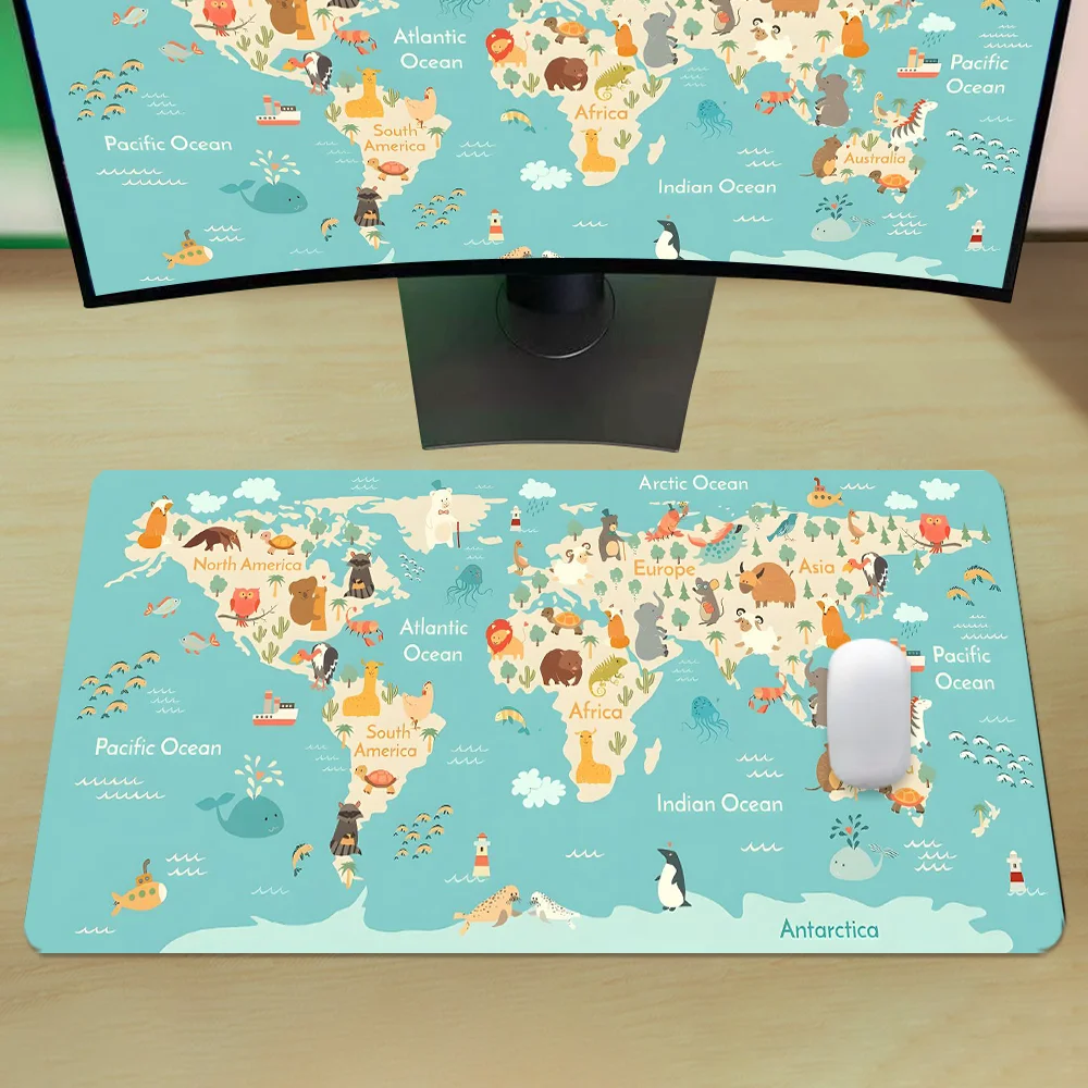 لوحة ماوس ألعاب خريطة العالم بتصميم الرسوم المتحركة ملحقات ألعاب الكمبيوتر المحمول والمكتب المطاطي المقاوم للانزلاق بحافة مخيطة #2