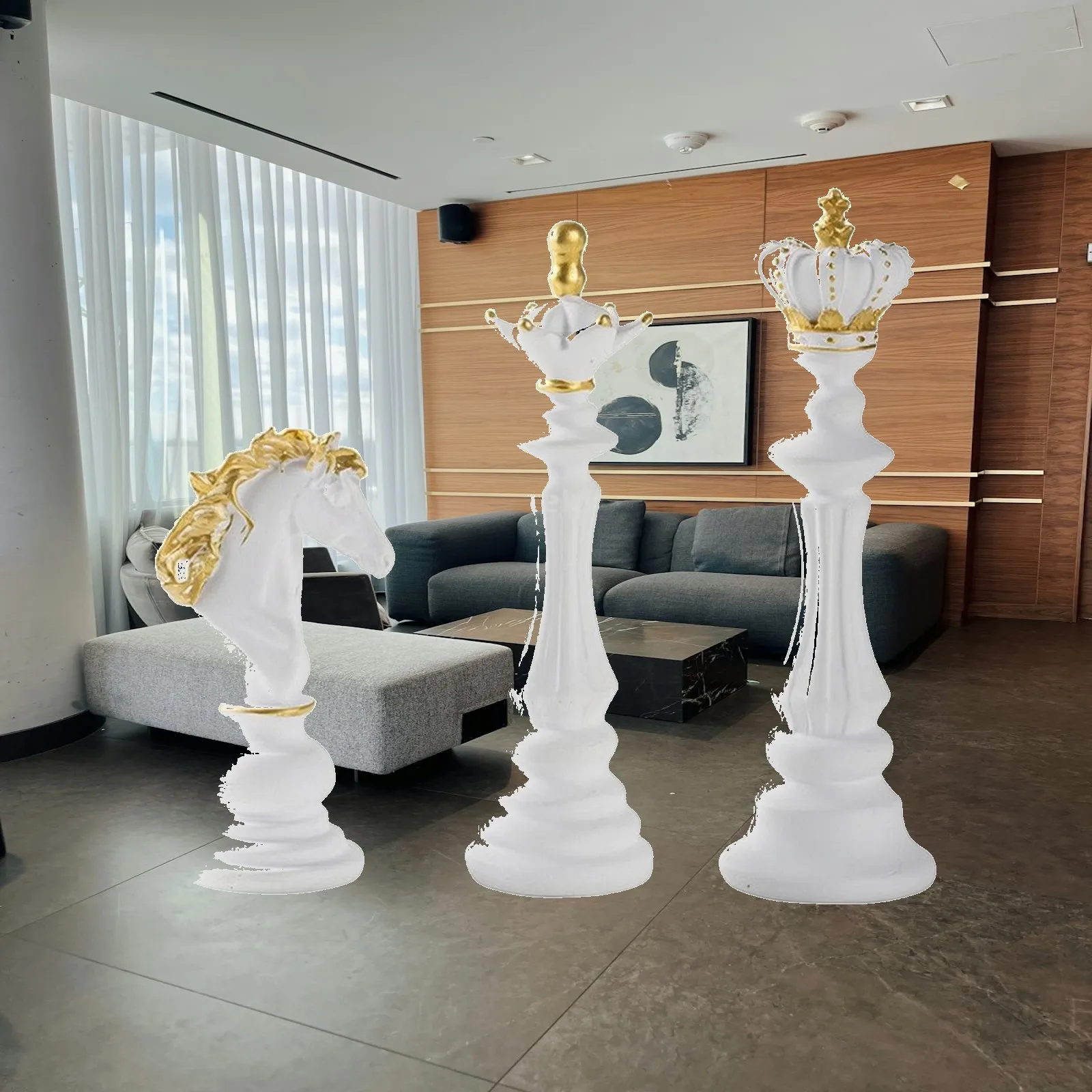 3 Pieces Resin Chess Golden-Accented-Accented Chess Figurines Decorative Tabletop Sculpture for Collectors, Modernists, Living