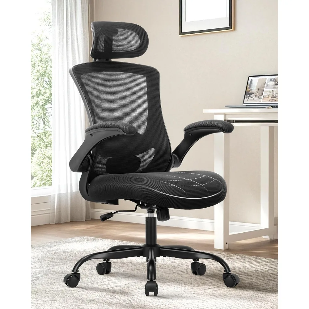 

Office Chair with Lumbar Support, High Back Office Chiar with Flip-up Armrests and 3D Large Headrest, Comfy Computer Desk Chair