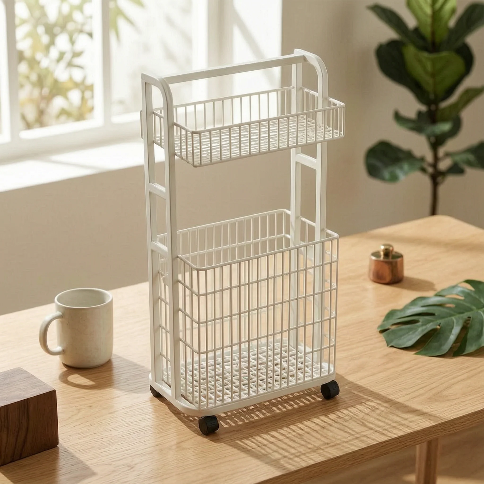 Rolling Storage Trolley Flip-Style Mobile Storage Trolley Shelving Single-Piece Caster Wheels Home Organizer Exposed-frameFrame