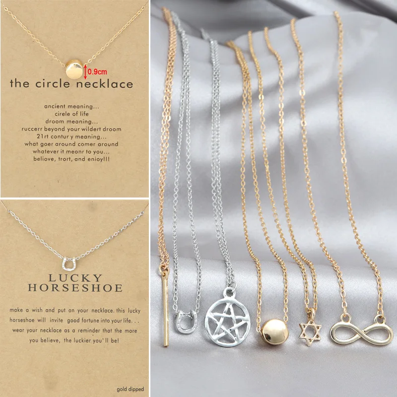 Star-Shaped Pendant Necklace for Women – Hexagram Balance Beam, Horseshoe, Pentagram, Gold Bead & Figure-8 Charm, Clavicle