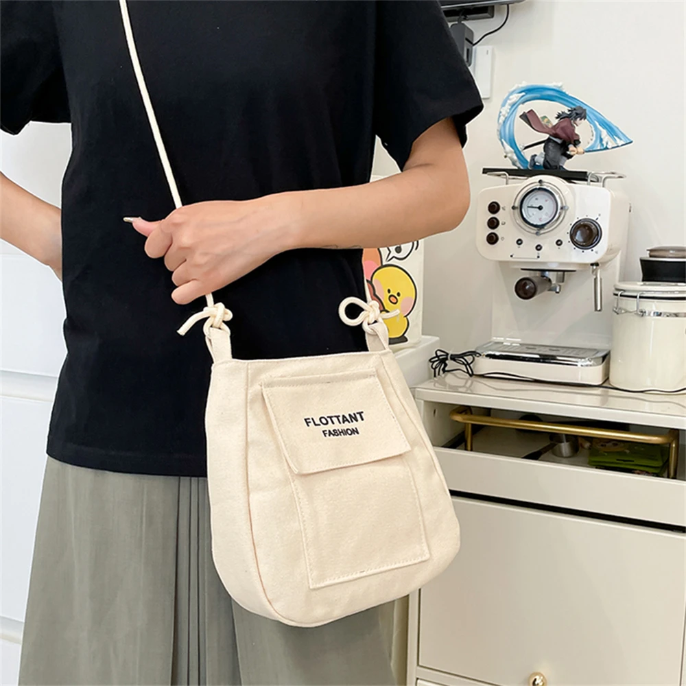 New Ladies Shoulder Bag Solid Color Trumpet Ladies Mobile Phone Bag Purse Solid Color High Quality Canvas Women Crossbody Bags