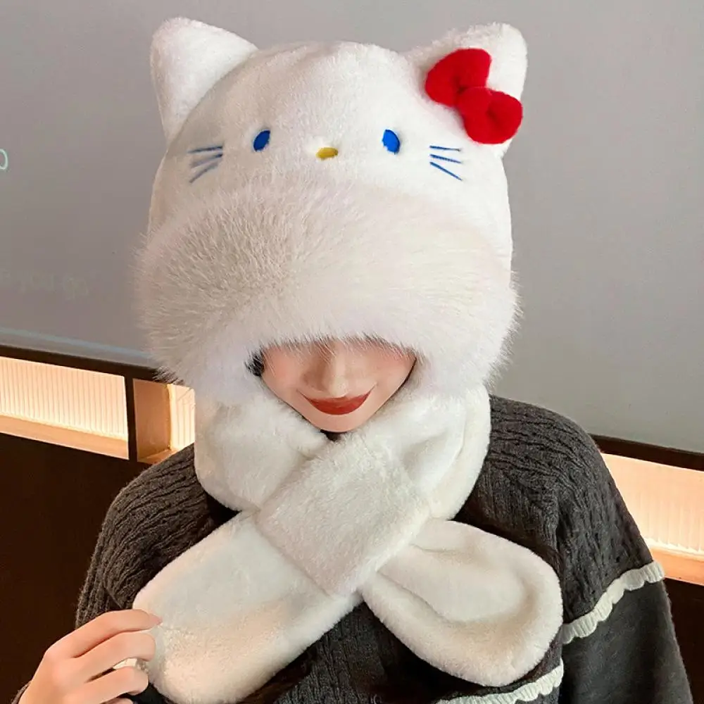 Sanrio Kawaii Hello Kitty Plush Hat Scarf Gloves Three Piece Set Anime Child Aldult Winter Thicken Warm Cute Girls Festival Gift