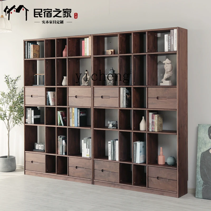 

TWR Black Walnut Wood Floor Bookshelf Storage Rack Wall-Mounted Bookcase