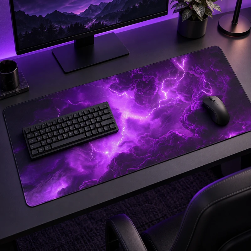 Mouse Pad Purple Lightning Clouds Gamer XL HD Mousepad XXL Mouse Mat Playmat Soft Office Office Accessories Mouse Mats