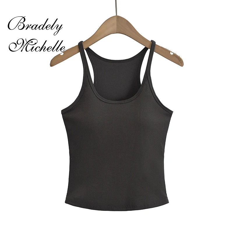 U-Neck Women Sleeveless Fine Sling Tank Crop Vests Summer  Sexy Sleeveless Tops Y2k Sexy Top