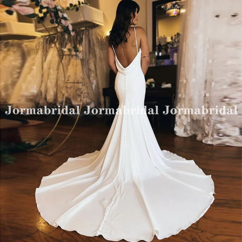 2024 Stretch Crepe Mermaid Wedding Dress Plunging V-neckline with Open Back Custom Made Bridal Gown Vestido de novia Long Train