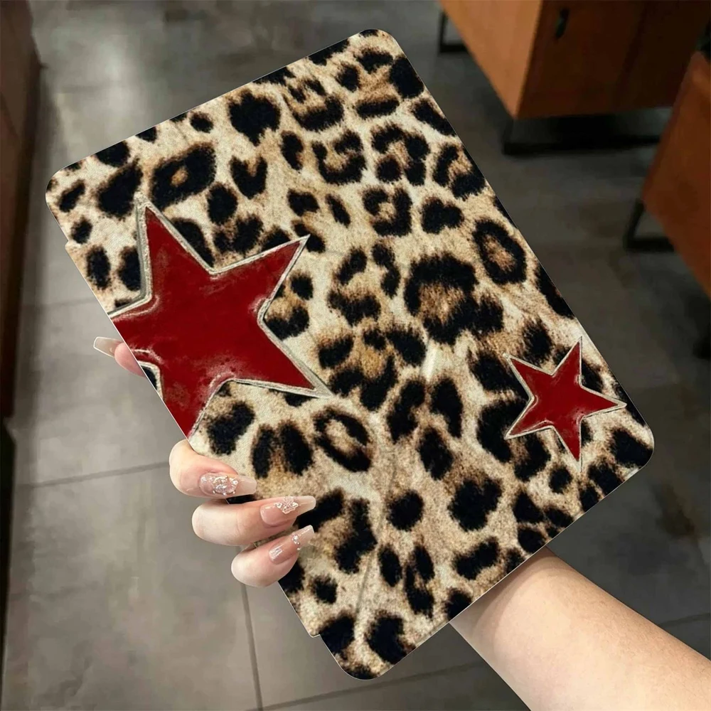 Leopard Print Red Star For iPad mini Air Pro 13 12.9 11 10.9 10.5 10.2 9.7 8.3 7.9 inch 5 6 7 8 th Pen slot Tablet Case