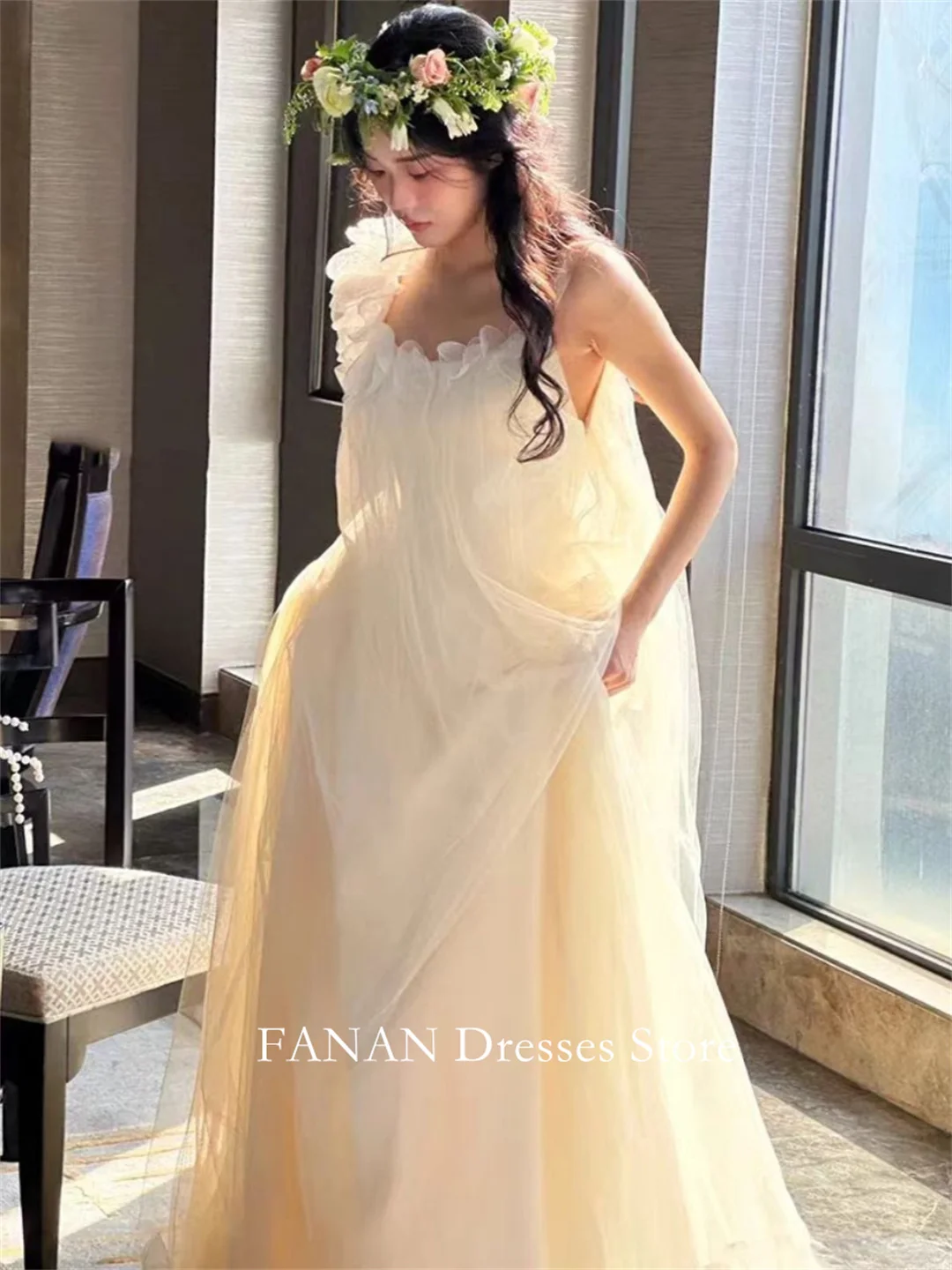 

FANAN Korea One Shoulder Ruffles Wedding Dresses 웨딩드레스 Travel Photography Classic Custom Made Tulle Bride Gowns Plus Size