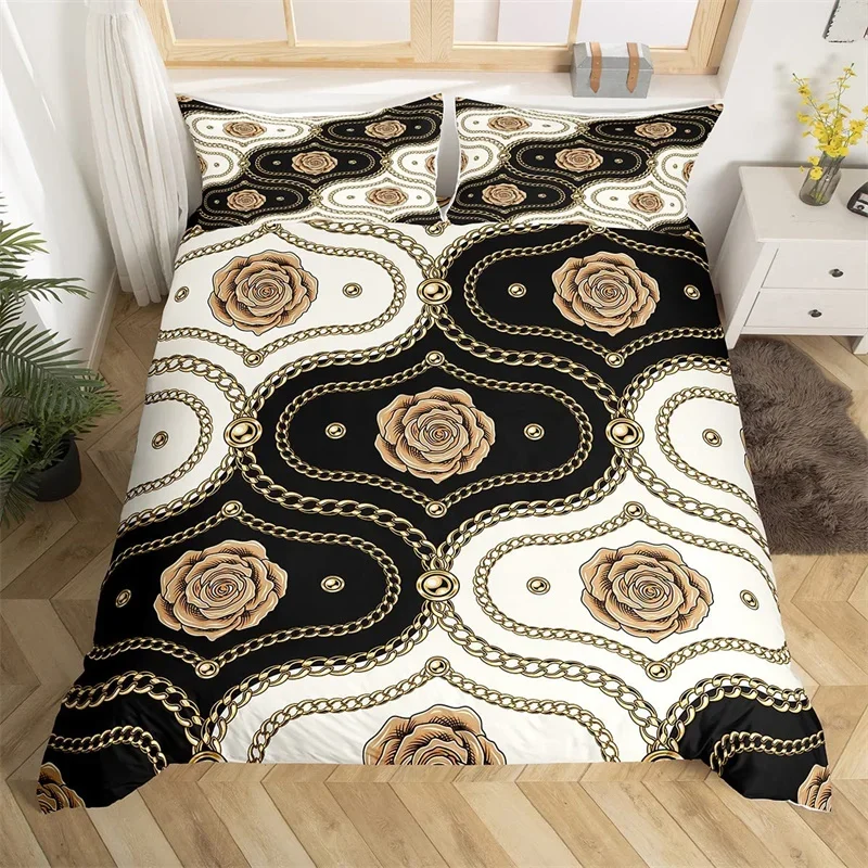 Bohemian Geometric Floral Duvet Cover Set Victorian Style Botanical Leaves Flower Bedding Set Microfiber Baroque Comforter Cover