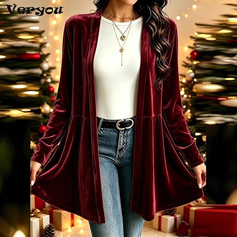 Elegant Velvet Cardigan Women Long Sleeve Jacket Women Fashion Autumn Winter Coat Female Party Clothes Lady Red Jackets
