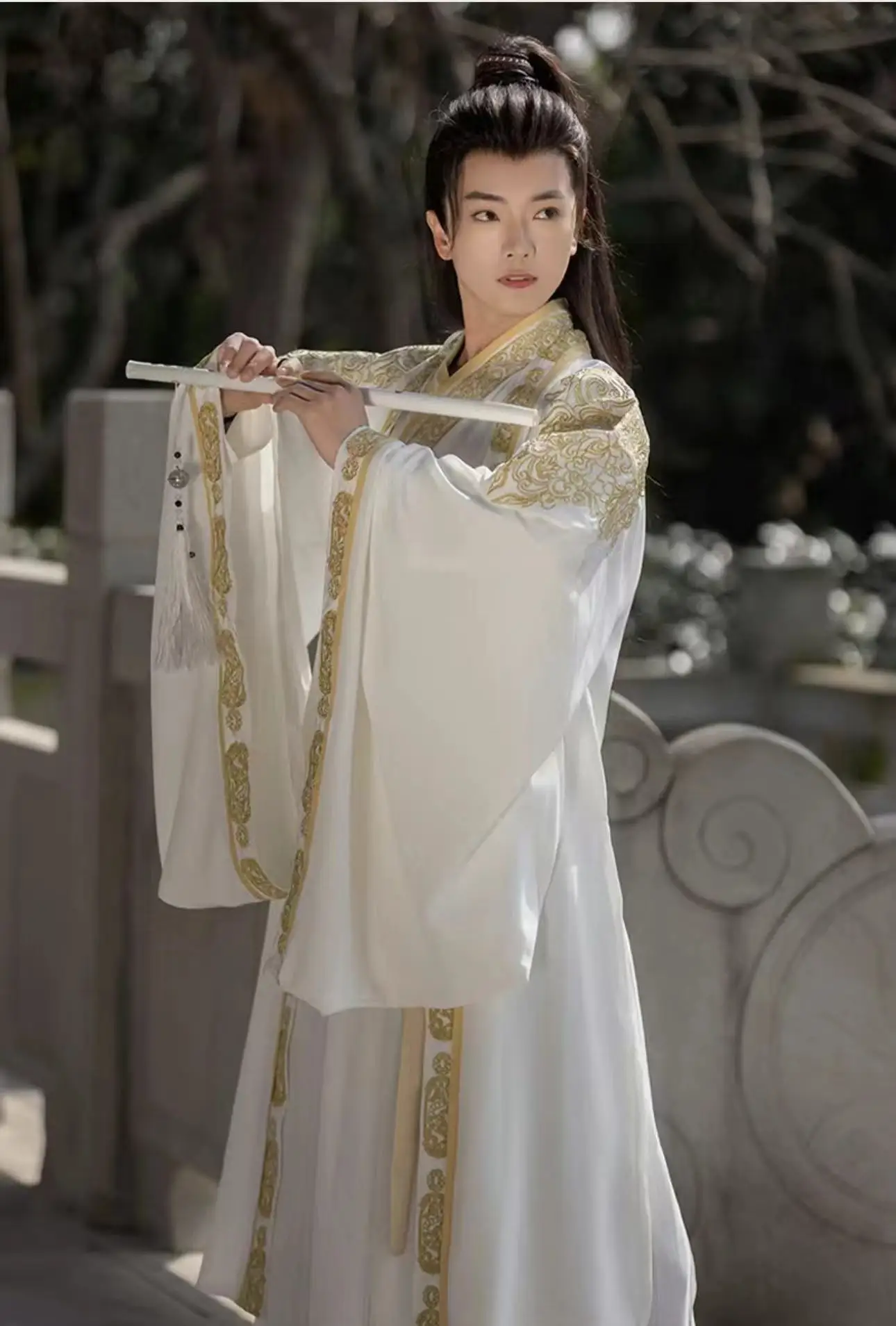 Satu Set gaun Hanfu bordir antik pakaian Cosplay Kerajaan kuno tertinggi Niche periode Weijin Tiongkok tradisional pria