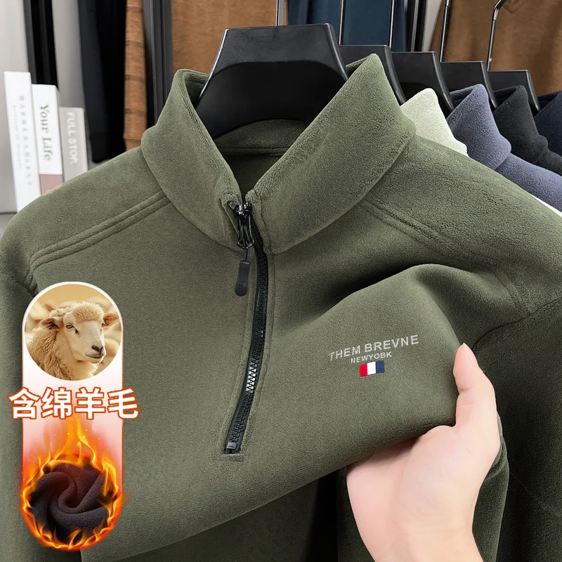 

Men's double-sided German velvet semi high neck base sweater 2025 model with thick velvet and warm stand up collar sweater