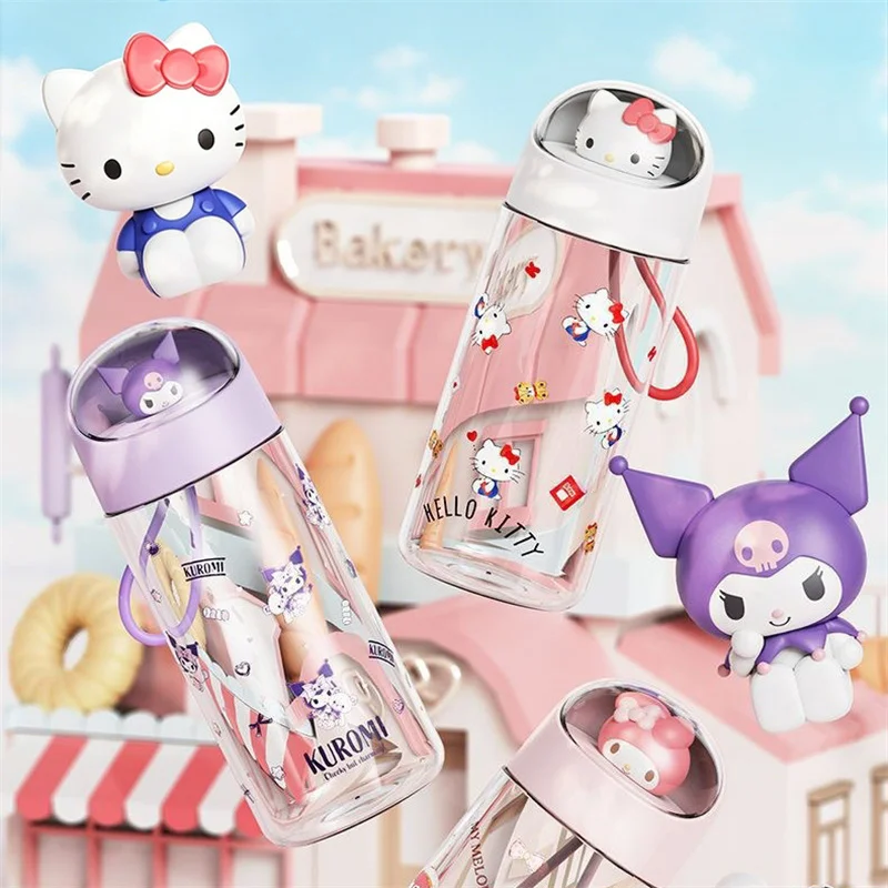 X&W Kawaii Sanrio Transparent Cup Cartoon Hello Kitty Kuromi Dolls Plastic Water Bottle Summer Cold drink cup For Outdoor Office