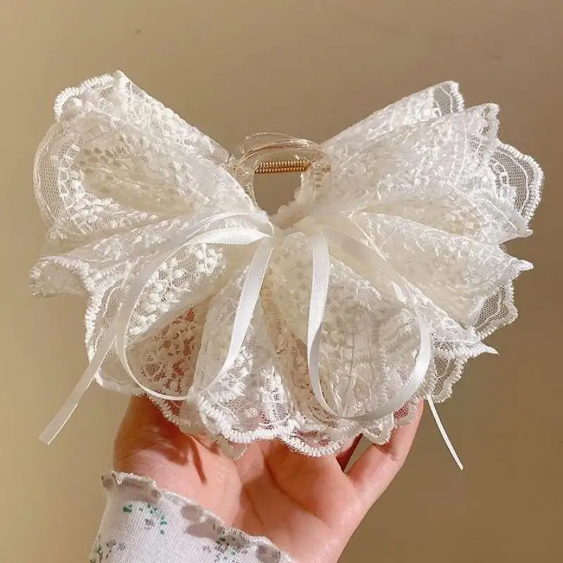 Elegante weiße Haarspangen mit Schleifenband, modische Stoff-Haarklammer für Mädchen, Geschenk, Haar-Accessoires, Valentinstag-Kopfschmuck – Detail 2