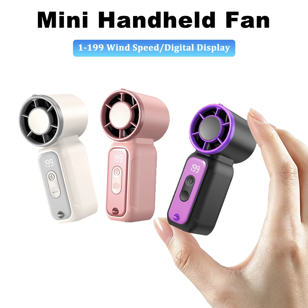 Handheld Mini Fan 199 Speed Adjustable Rechargeable Portable Pocket Small Fan Digital Display Desktop Fan Summer Outdoor Use