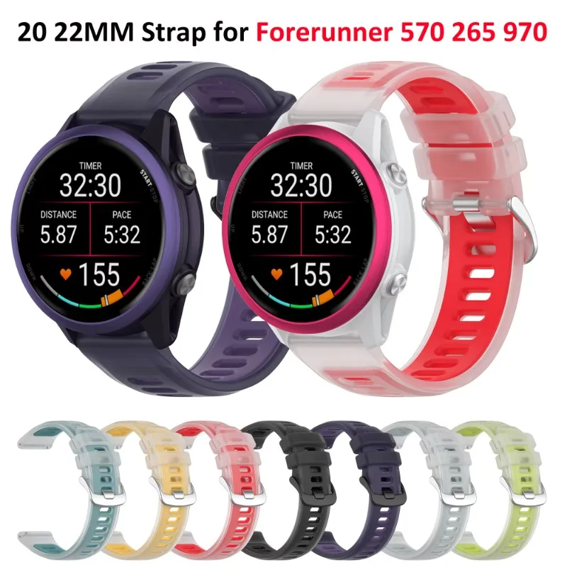 Semi-Transparent Silicone Strap For Garmin Forerunner 570 47mm 42mm/970/55 Two-Tone Replacement wristband Vivoactive 6/Active 6