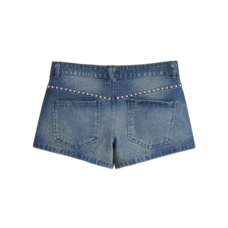 KEYANKETIAN 2026 New Women's Denim Decoration Shorts Y2K High Waist Washed Jean Shorts Casual Streetwear Short Pants Club Party view 2