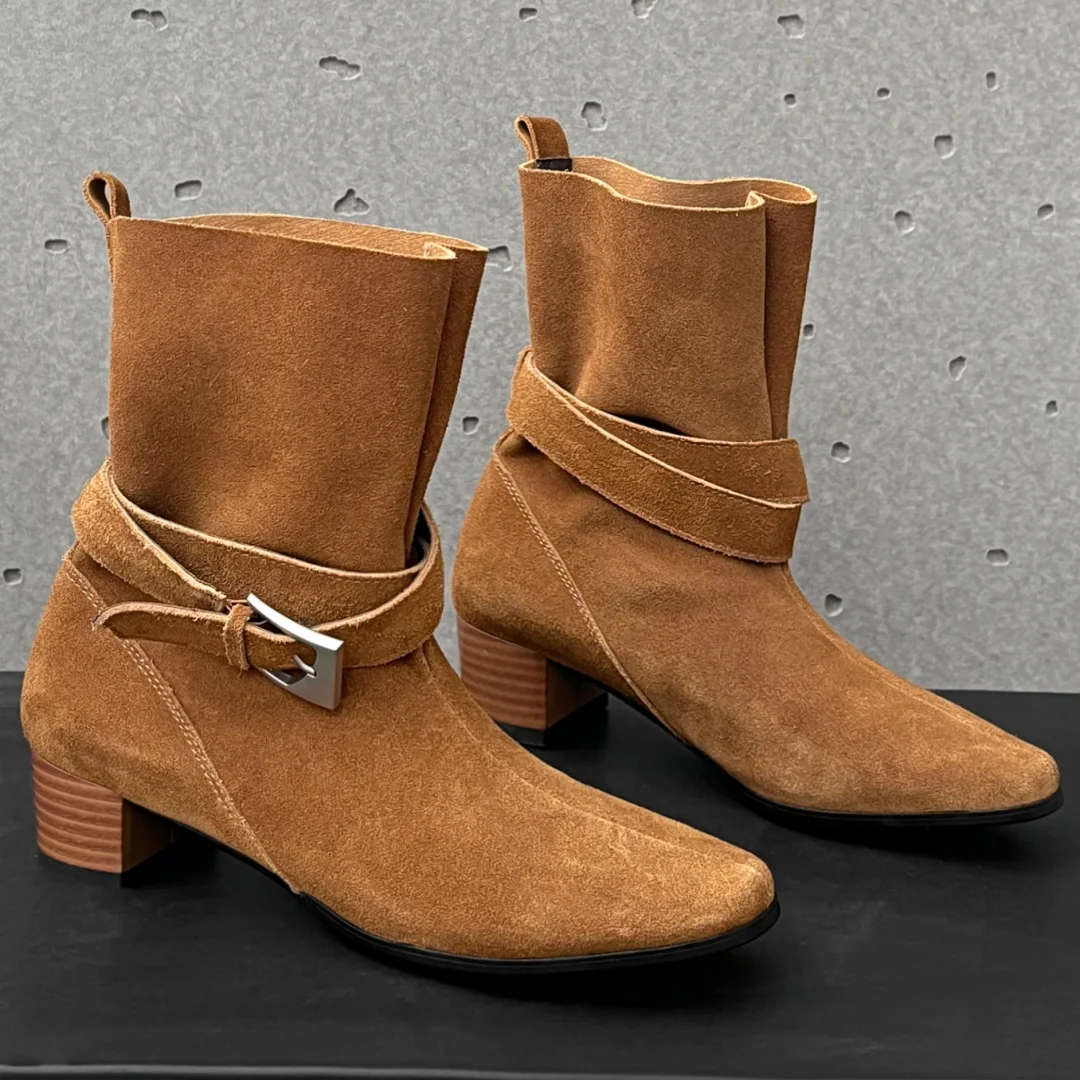 

Женские осенние ботильоны без шнуровки из натуральной замши с металлической пряжкой и круглым носком, элегантные женские короткие ботильоны на среднем каблуке 4 см