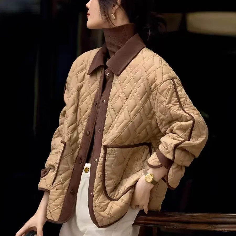 

Warm Thickened Short Cotton Jacket Fashionable Versatile Loose Fit Retro Style Women's Winter Outerwear Button Closure