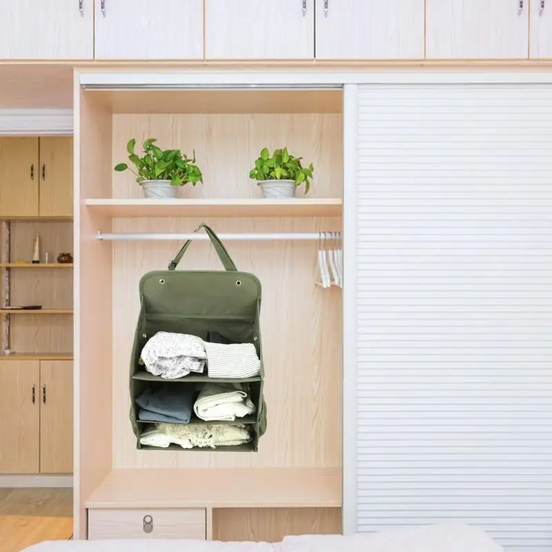 Closet Organizer 3-Layer Organizer Container With Side Pockets Clothing Organizer Foldable Clothes Bag For Wall Door Closet