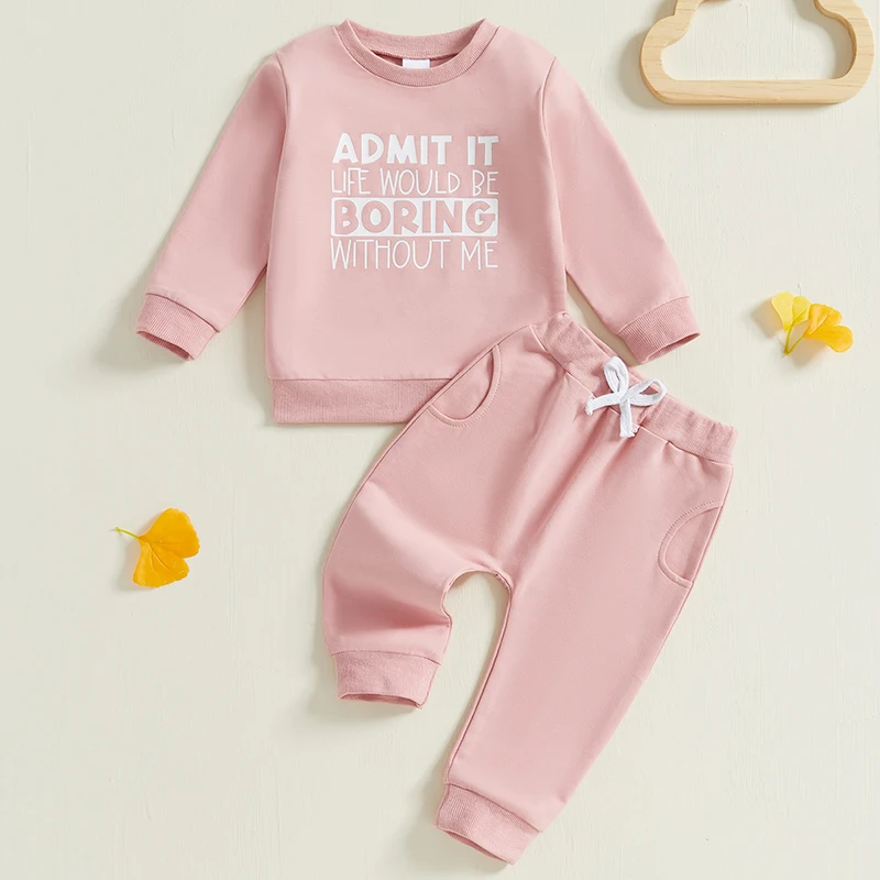 

Girls 2-Piece Outfit Cute Cartoon Print Long Sleeve Pullover with Cozy Elastic Waist Jogger Pants Set for Kids