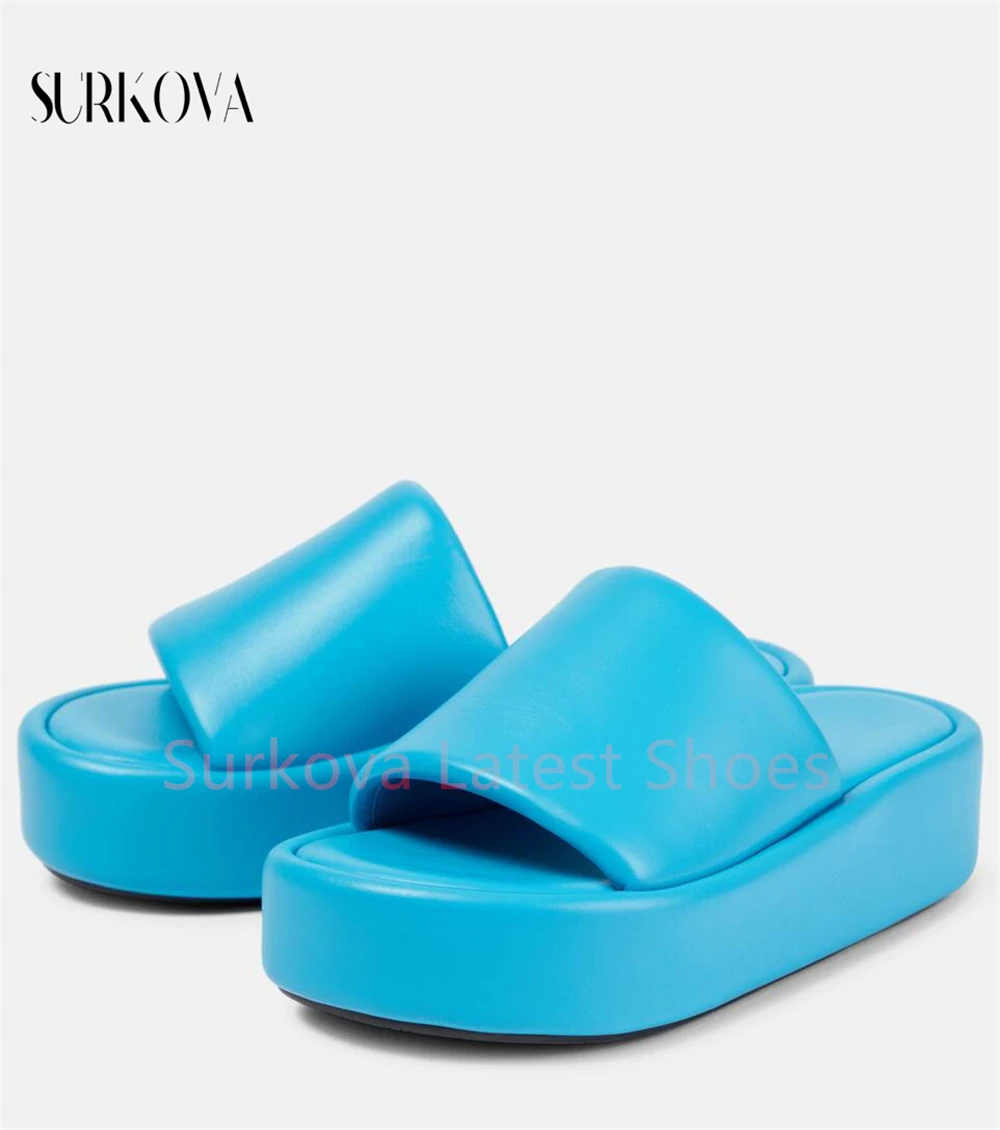 

Concise Solid Color Platform Slippers for Women Soft Leather Comfortable Casual Shoes Minimalist Style Women's Outdoor Slippers