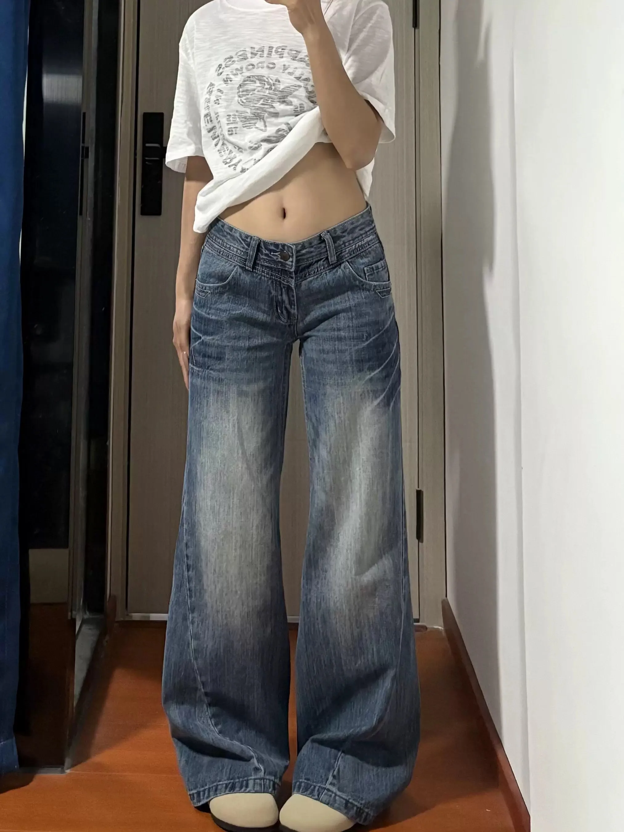 

American Retro Low Waist Women Jeans Fashion Street Casual Loose Woman Jeans Simple Basic Straight Leg Pants Female Chic