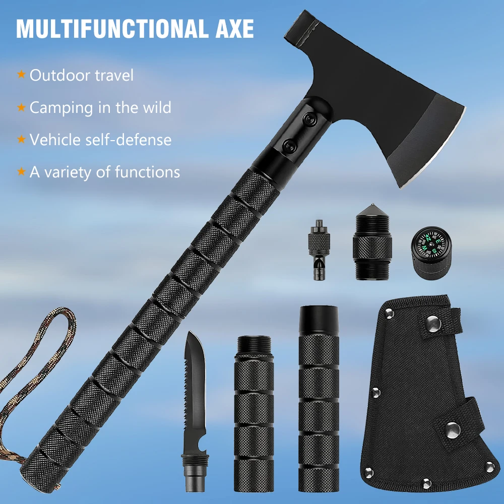 Tactical Axe Tomahawk, High Carbon Steel Heat Treated Survival Tool, Fiberglass Shock Reduction Handle with Anti-Slip Grip