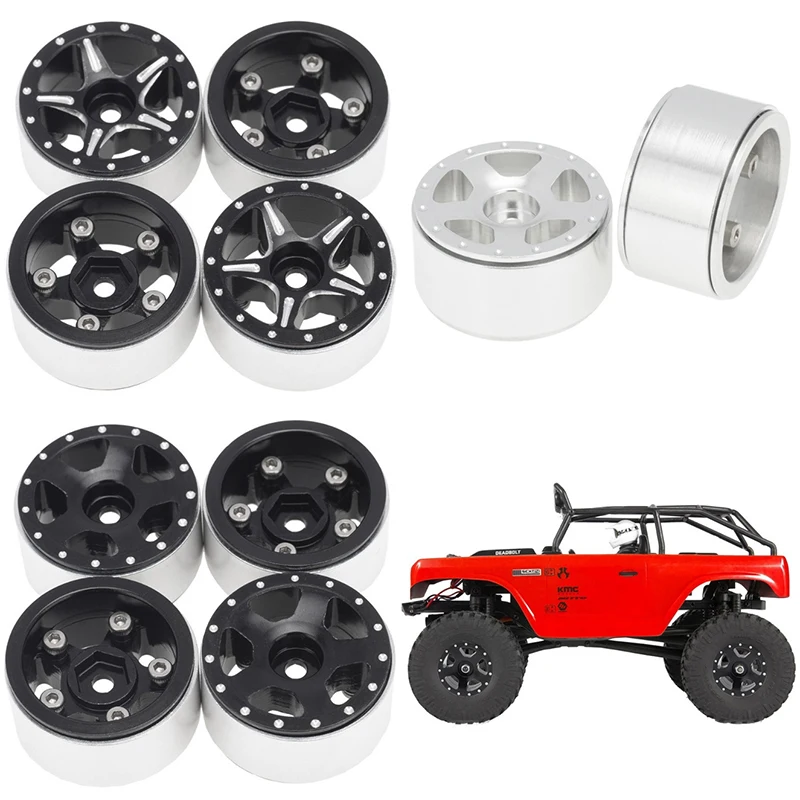 

4pcs 1/24 Axial SCX24 90081 Aluminum Alloy Metal Wheels - Locking Tire （5-Spoke/5-Star） Wheel Rims Model Car Accessories
